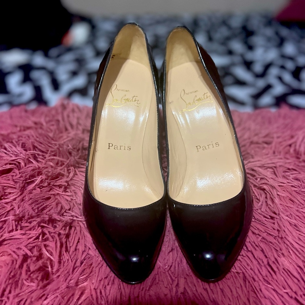 CHRISTIAN LOUBOUTIN Fifille 100 black patent round toe stiletto pump 36 1/2